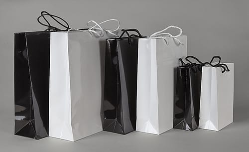 6 Stock Laminated Luxury Paper Bags in black and white