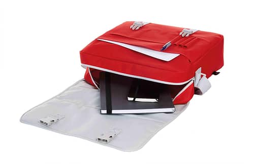 Red CONGRESS Shoulder Bag Laying Down, Open